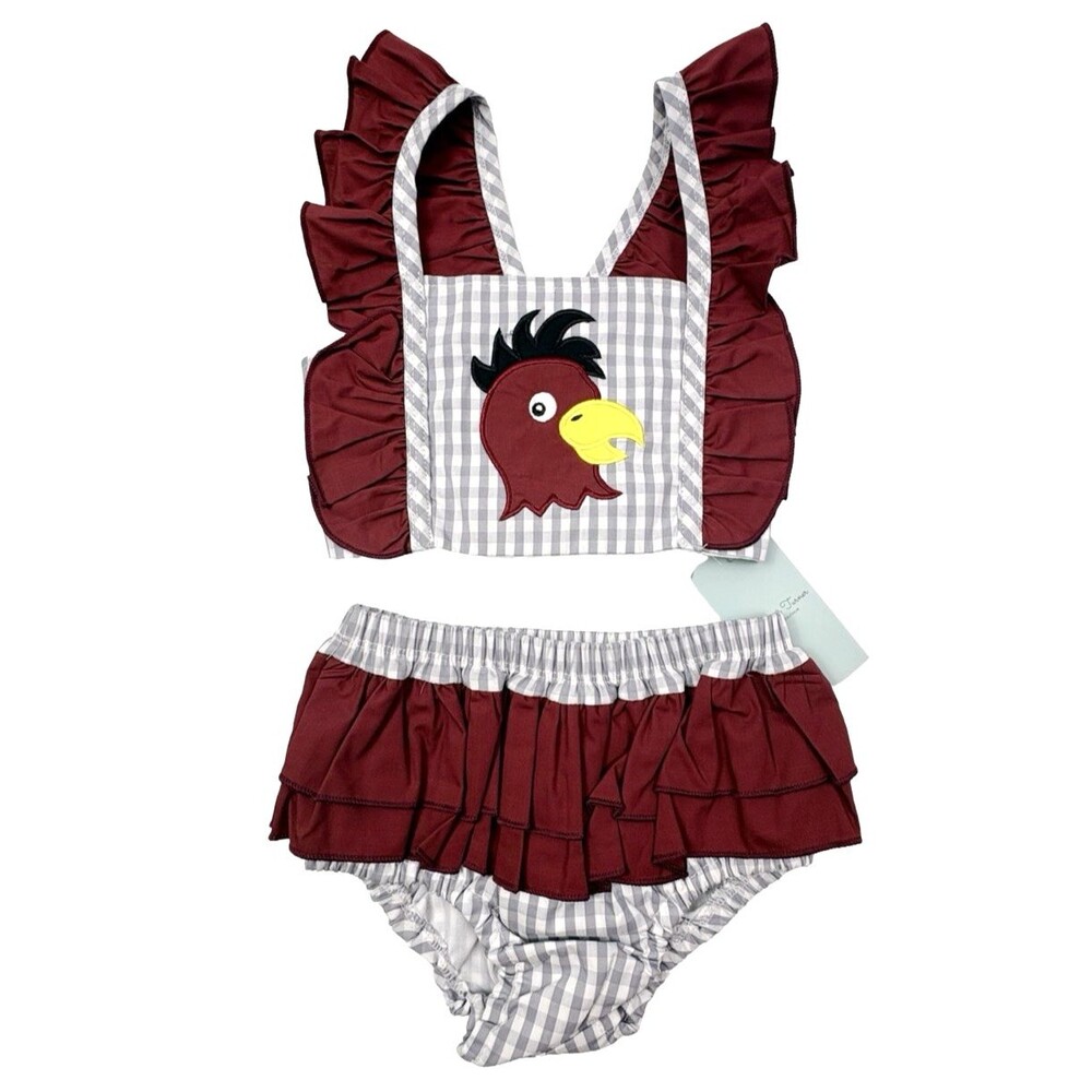 Smocked Boutique Ruffle Bloomer Set Girls 5-6T Game Day Garnet NWT